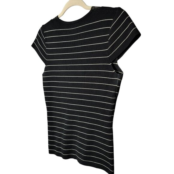 Bebe Y2K 2000s Black Striped Ribbed Lace Trim Silk Blend V-Neck Baby Top Medium - Picture 5 of 9